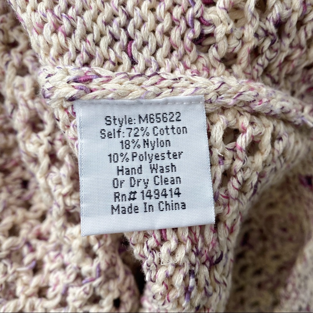 πΎ JOHNNY WAS BOHO KNIT CREAM PURPLE LOOSE FIT PONCHO WITH TASSELS! - Picture 12 of 13